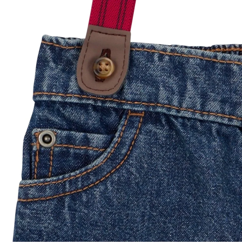 Carter’s Valentine’s Day Heart Striped Button Down w/ Denim Suspender Jeans